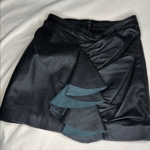 Black Leather Skirt with Ruffle Detail FREE PEOPLE x UNDERSTATED XS